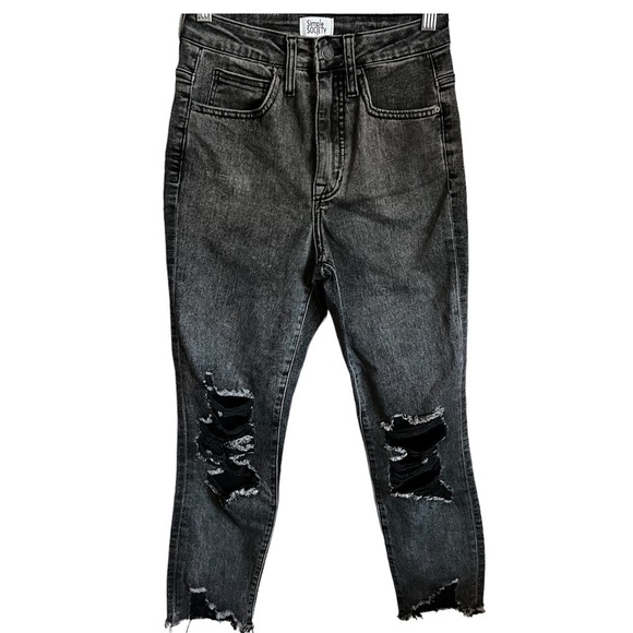 Simple Society Washed Black High Rise Mom Raw Hem Denim Jeans - Picture 1 of 9